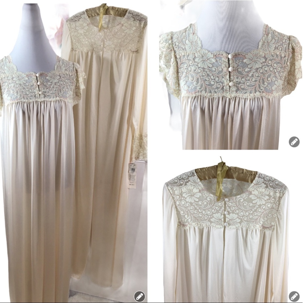 Vintage Shadowline ivory/pink peignoir set L
